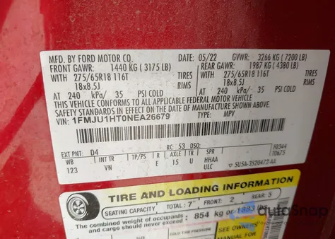 2022 Ford Expedition Xlt z USA, uszkodzony, nr VIN 1FMJU1HT0NEA26679